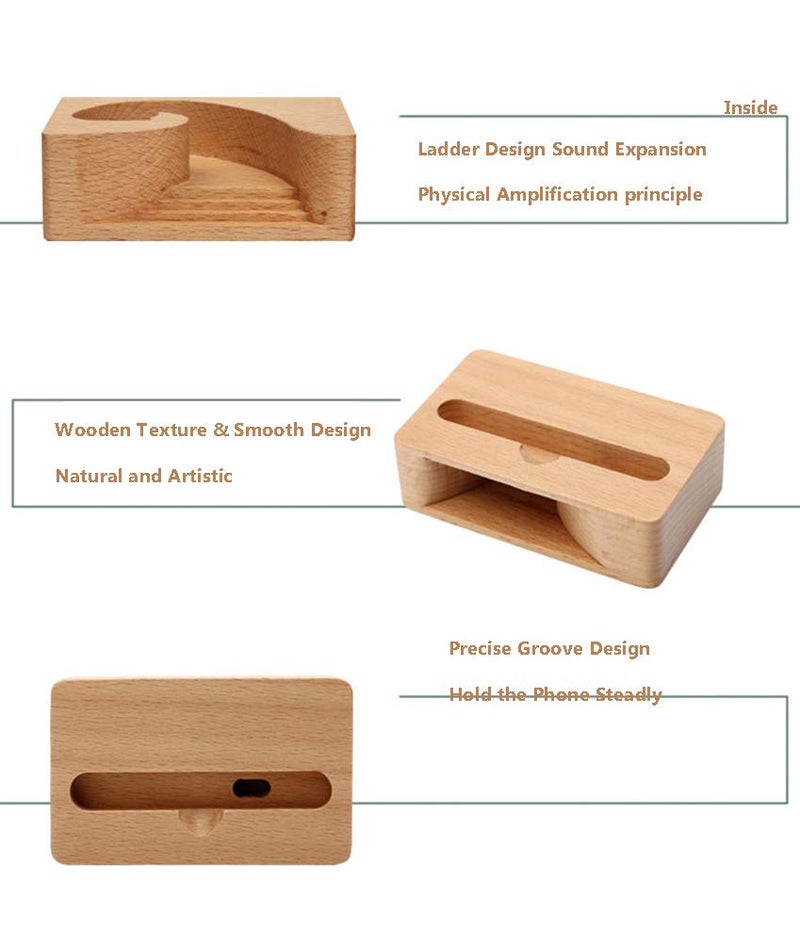 UnnFiko Wooden Sound Amplifier Stand Holder for iPhone, Natural Loudspeaker Mini Megaphone Cell Phone Stand (Square) - Image 4